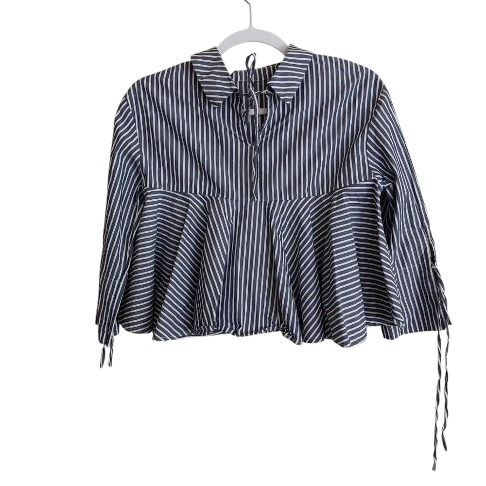 Zara 3/4 Sleeve Striped Peplum Cropped Top- size XS - Picture 3 of 8